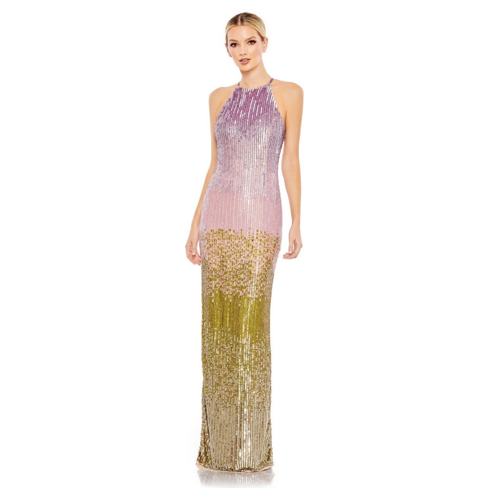 Mac Duggal Purple and Gold Sequin Maxi Dress